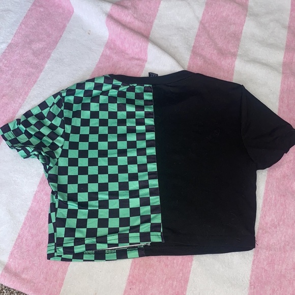 NWOT split crop size small green checkered and black - Picture 2 of 2